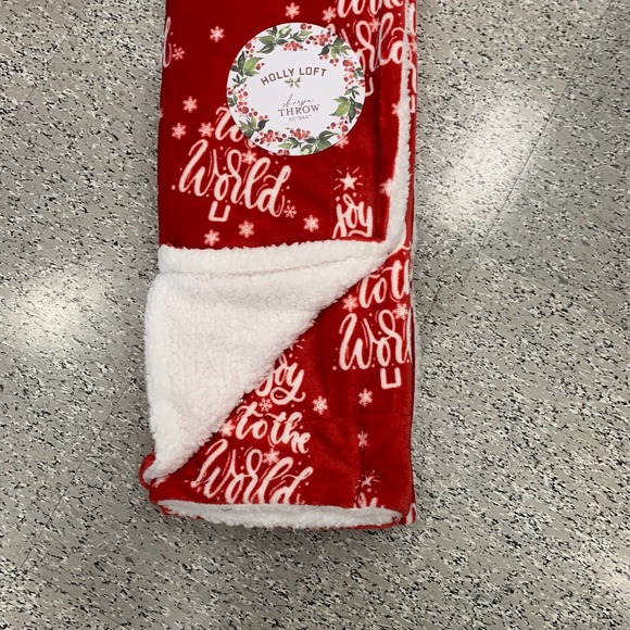 Holly Loft Christmas Holiday Plush Sherpa Throw Blanket Red Joy to the World NEW - Picture 3 of 10